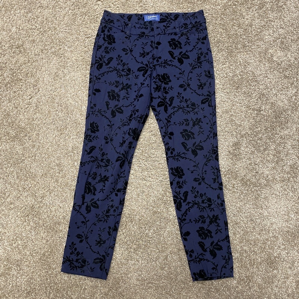 Old Navy Pixie Ankle Pants Sz 2 Crop Black On Black Velvet Floral Whimsigoth
